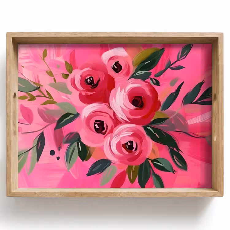 Bandeja - Flores - Pintura - Rosa — 1
