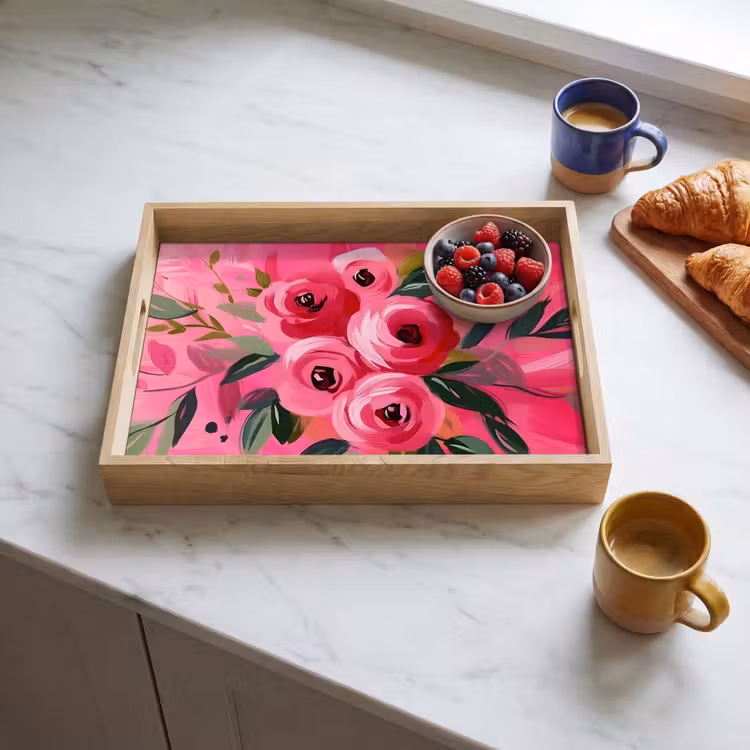 Bandeja - Flores - Pintura - Rosa — 3