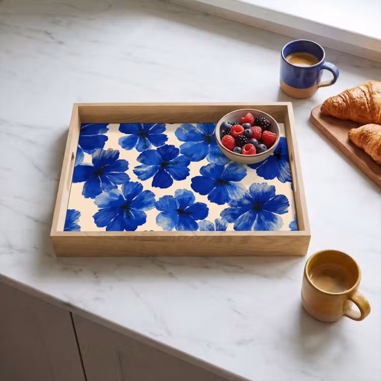 Bandeja - Flores - Azul - Estampado - Blanco — 3