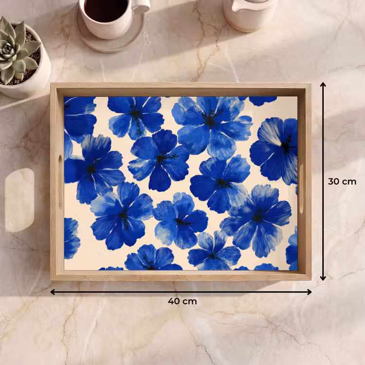 Bandeja - Flores - Azul - Estampado - Blanco — 7