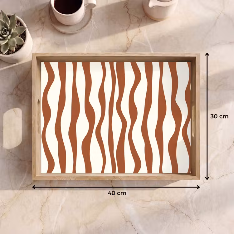 Bandeja - Líneas onduladas - Rayas - Beige - Marrón — 7