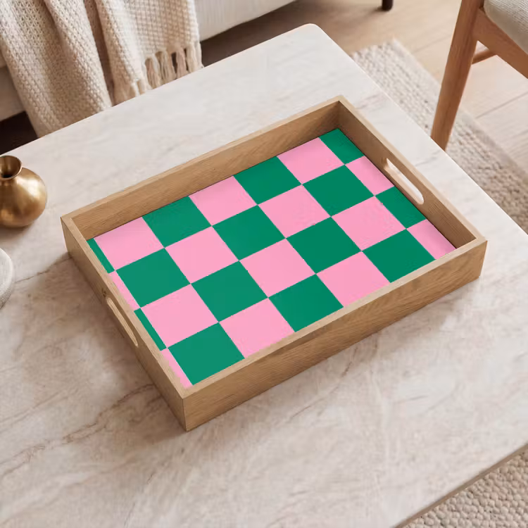 Bandeja - Tablero de ajedrez - Verde - Rosa - Cubos — 2