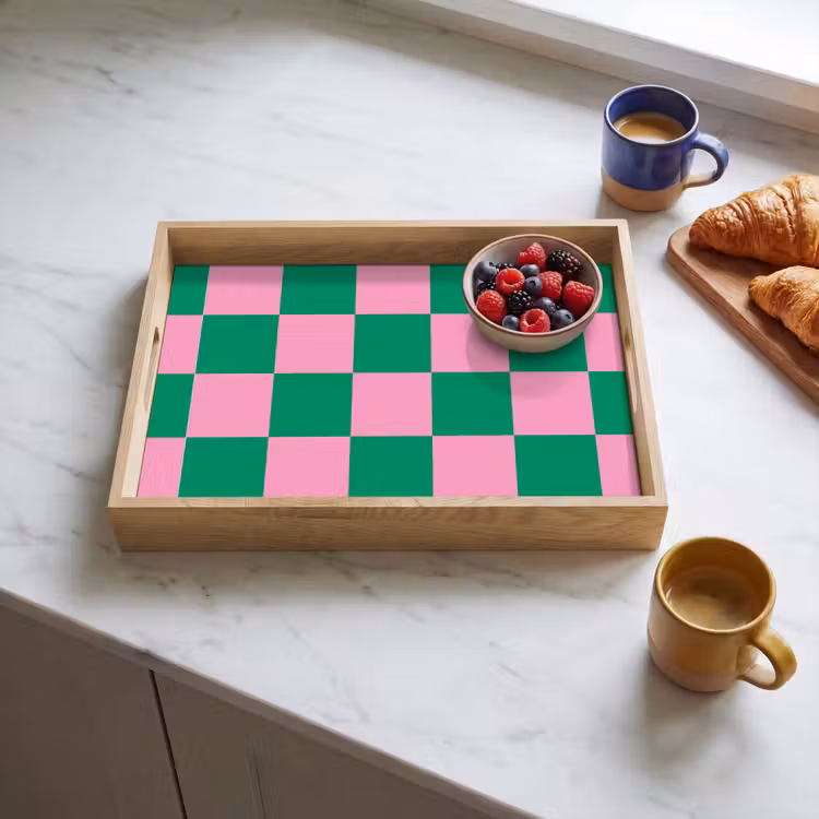 Bandeja - Tablero de ajedrez - Verde - Rosa - Cubos — 3