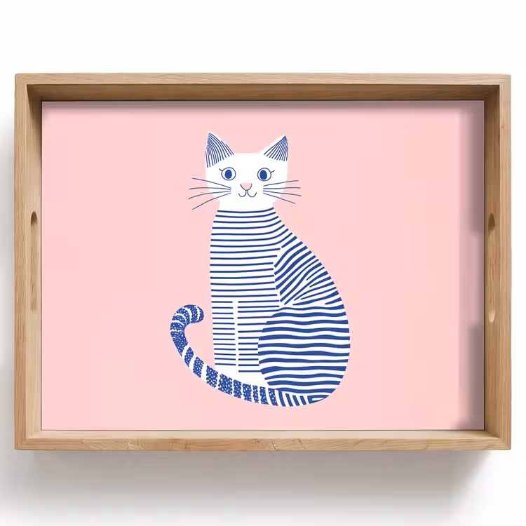 Bandeja - Gato - Ilustración - Minimalista - Rosa — 1