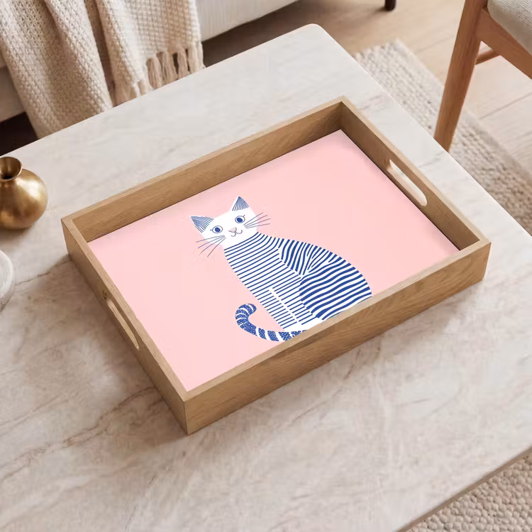 Bandeja - Gato - Ilustración - Minimalista - Rosa — 2