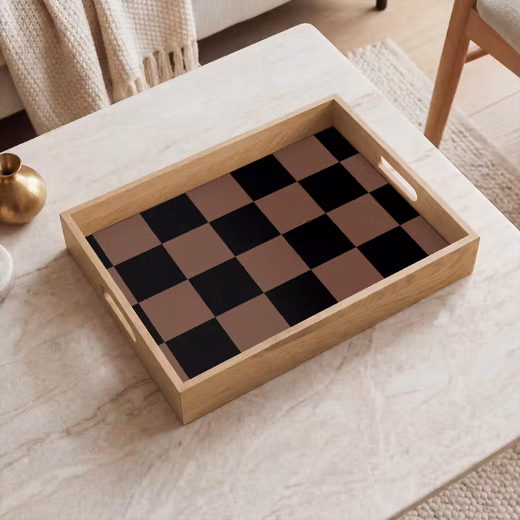 Bandeja - Tablero de ajedrez estampado - Marrón - Negro - Bloques — 2