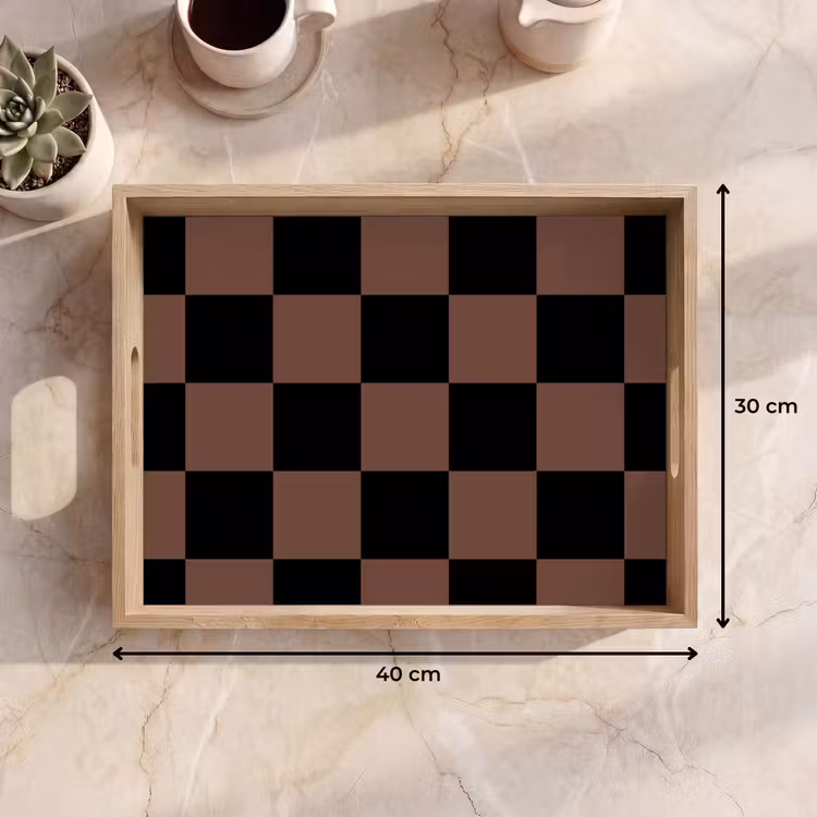 Bandeja - Tablero de ajedrez estampado - Marrón - Negro - Bloques — 7