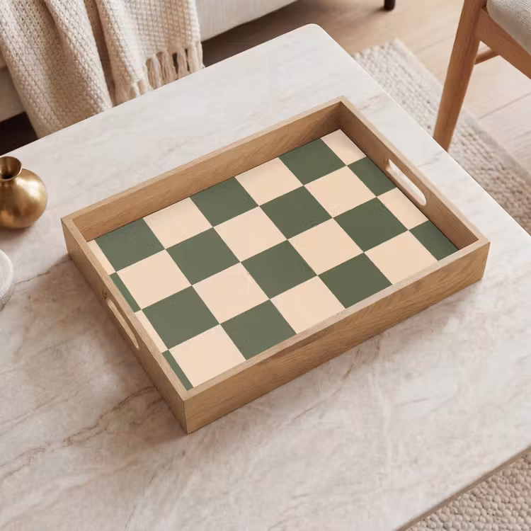 Bandeja - Tablero de ajedrez estampado - Verde - Beige - Bloques — 2