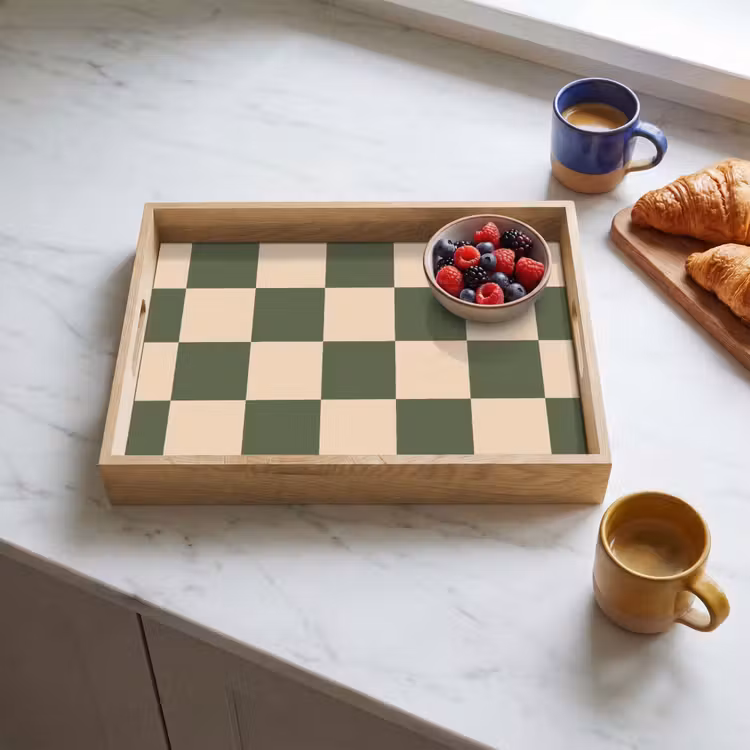 Bandeja - Tablero de ajedrez estampado - Verde - Beige - Bloques — 3