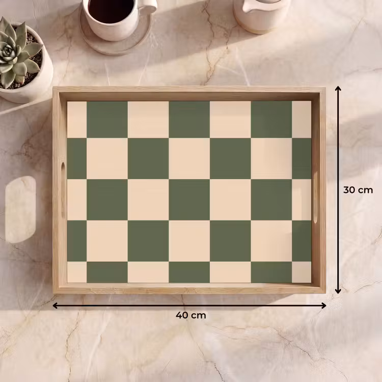 Bandeja - Tablero de ajedrez estampado - Verde - Beige - Bloques — 7