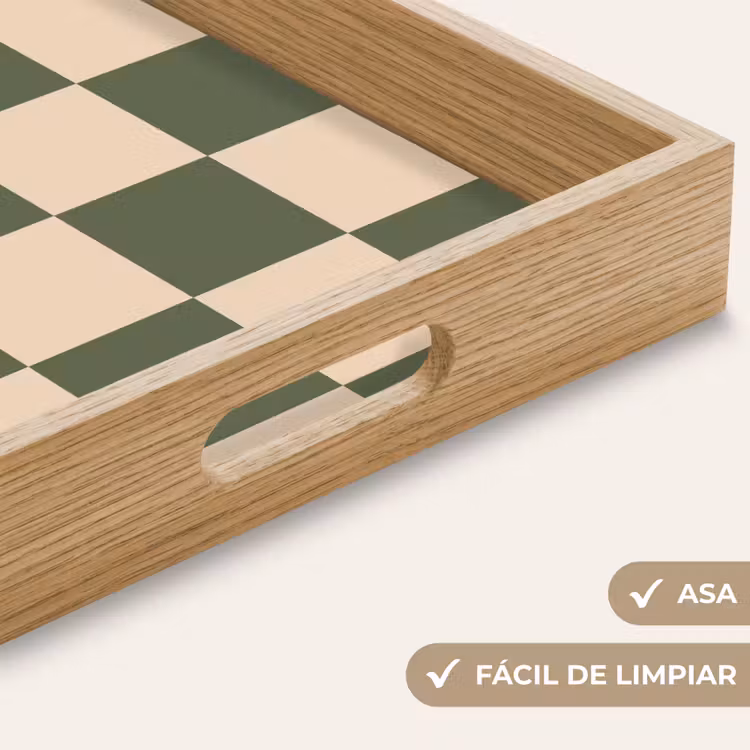 Bandeja - Tablero de ajedrez estampado - Verde - Beige - Bloques — 8