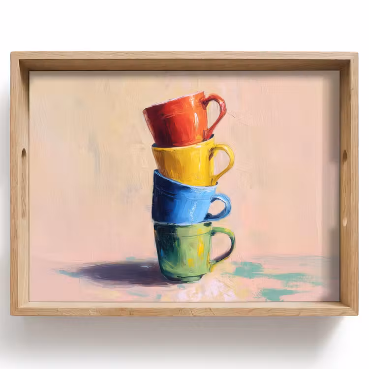 Bandeja - Tazas - Apiladas - Cerámica - Colorido — 1