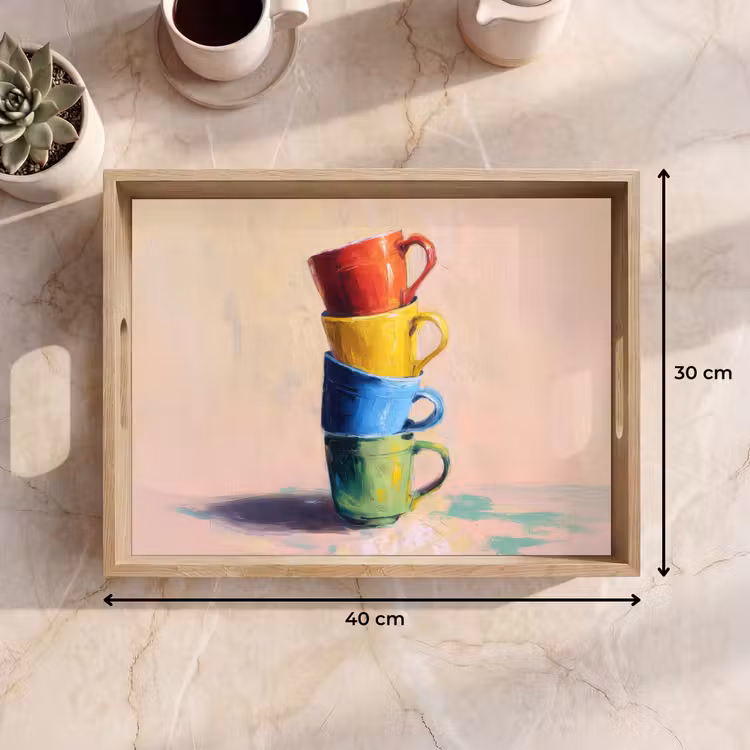 Bandeja - Tazas - Apiladas - Cerámica - Colorido — 7