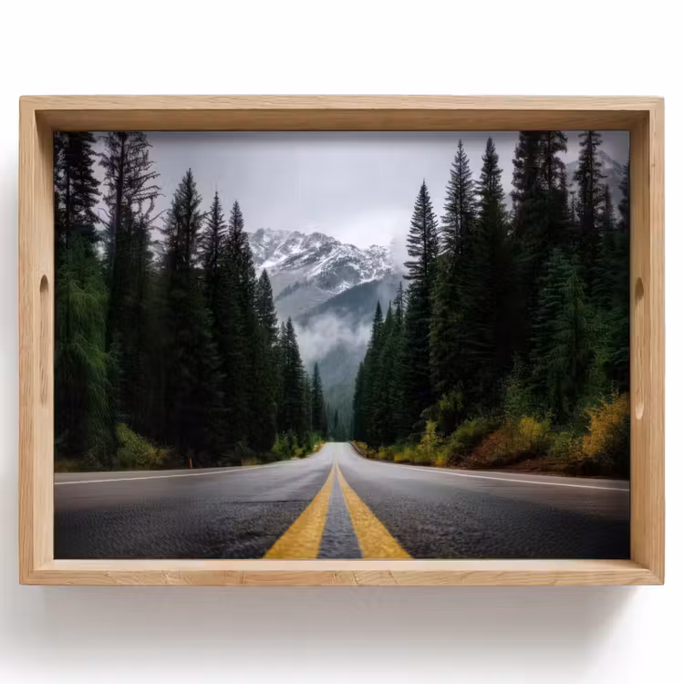 Bandeja - Bosque de abetos - Carretera - Montañas - Nieve — 1
