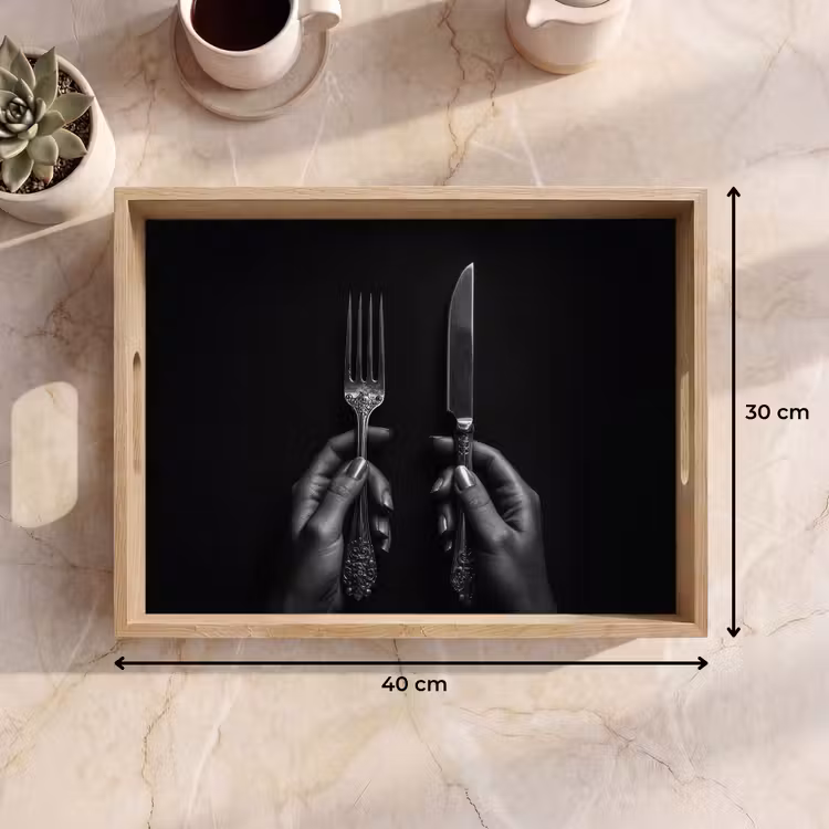 Bandeja - Cubiertos - Negro - Blanco — 7