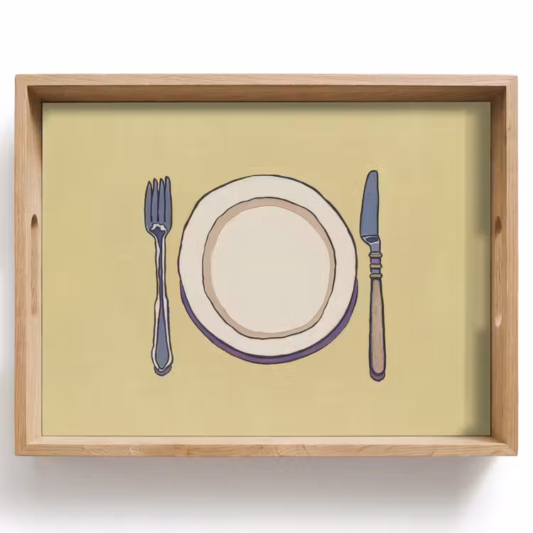 Bandeja - Ilustración - Plato - Cubiertos - Beige — 1