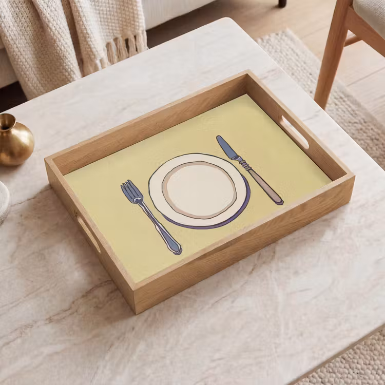 Bandeja - Ilustración - Plato - Cubiertos - Beige — 2