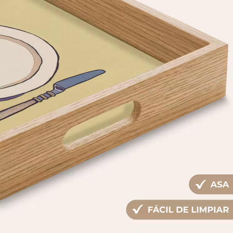 Bandeja - Ilustración - Plato - Cubiertos - Beige — 8