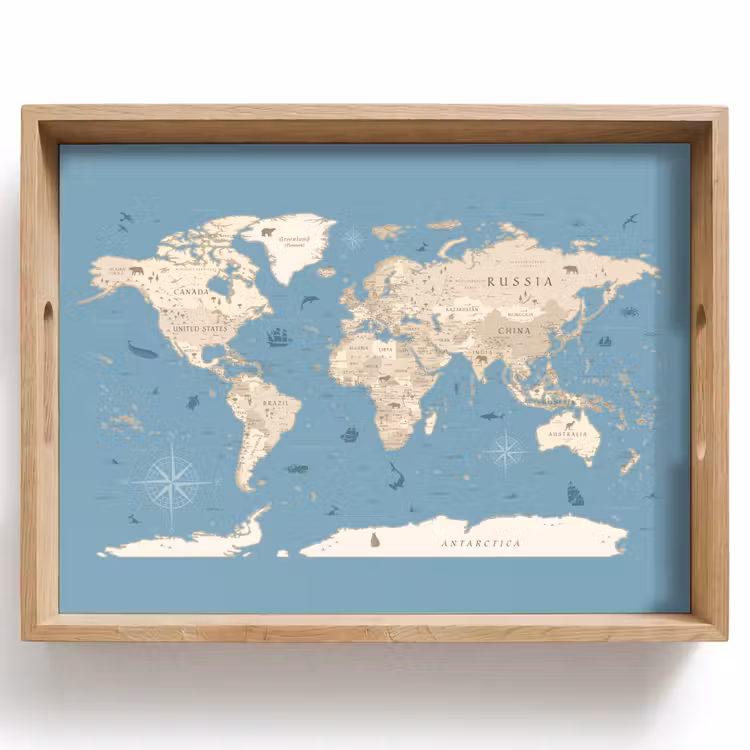 Bandeja - Mapa del mundo - Océano - Realista - Azul — 1