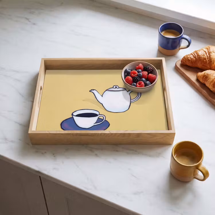 Bandeja - Tetera - Taza - Beige - Ilustración — 3