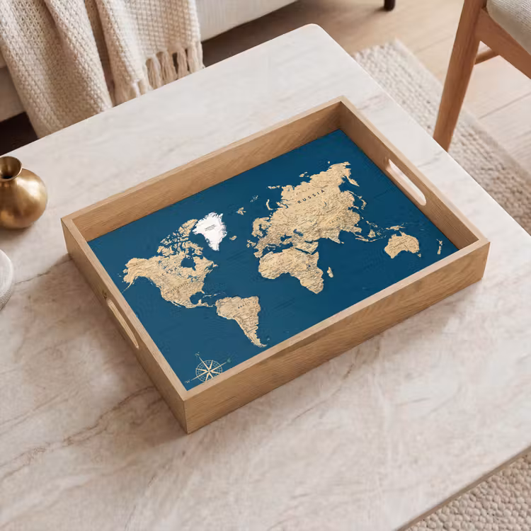 Bandeja - Mapamundi - Azul oscuro - Beige — 2