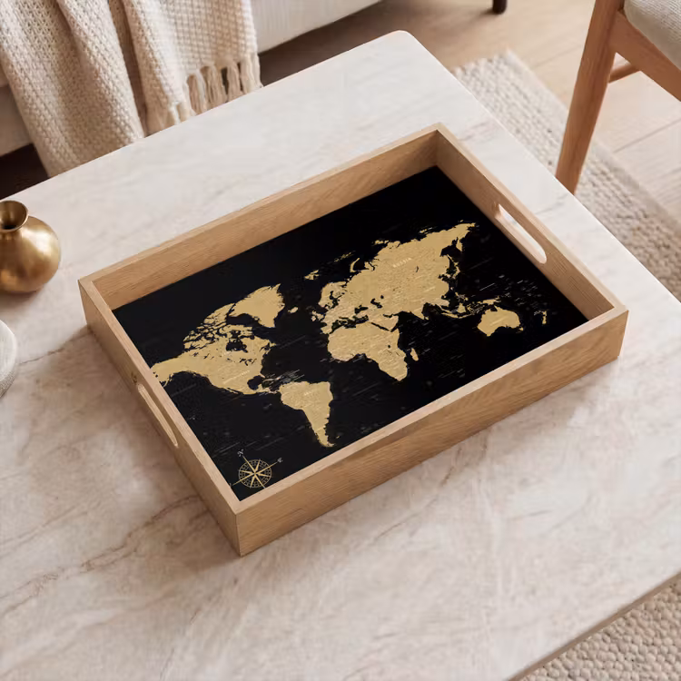 Bandeja - Mapamundi - Beige - Negro — 2