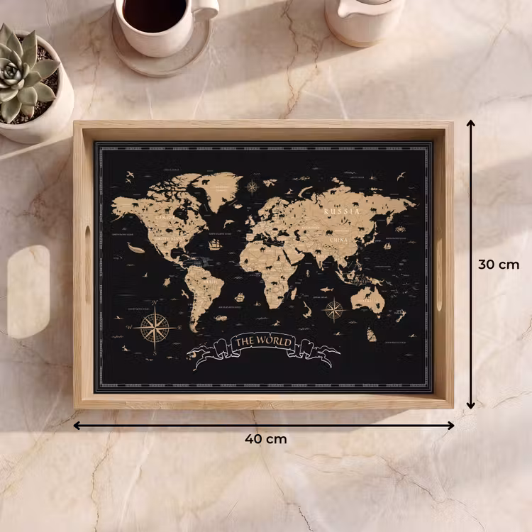 Bandeja - Mapamundi - Beige - Negro — 7