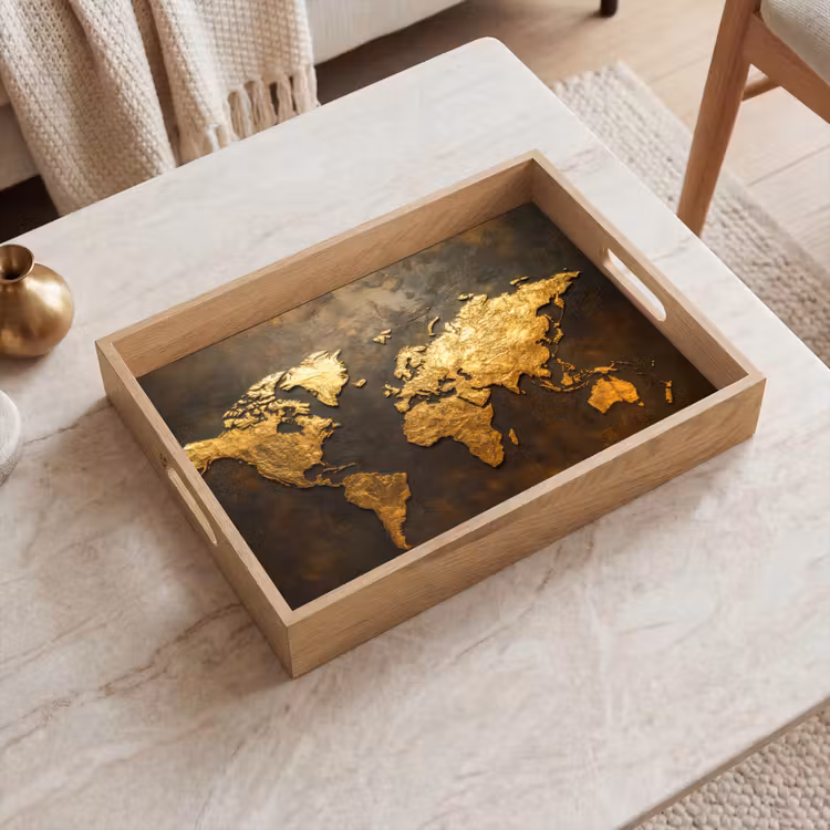 Bandeja - Mapamundi - Oro - Óxido — 2