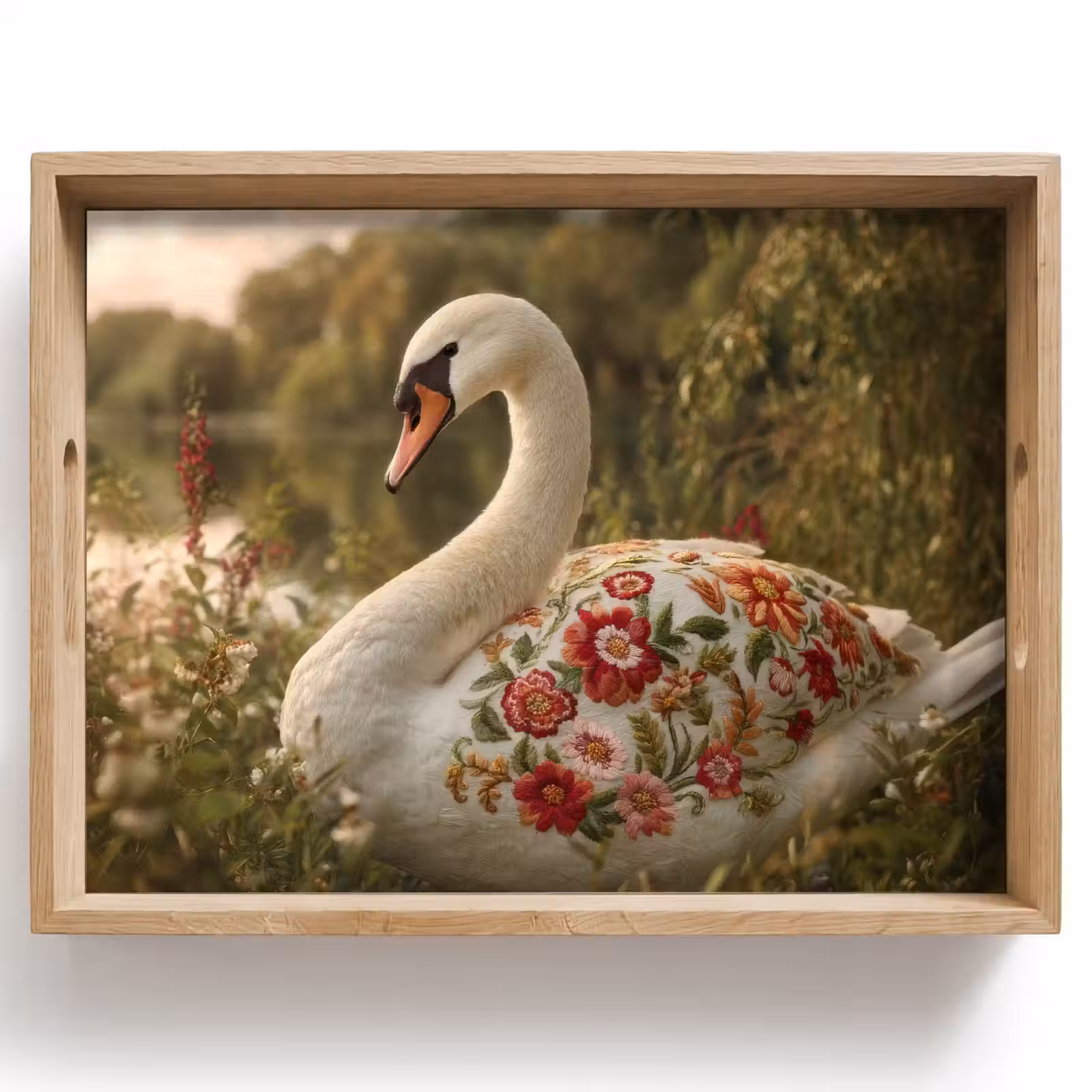 Bandeja - Cisne - Flores - Naturaleza — 1