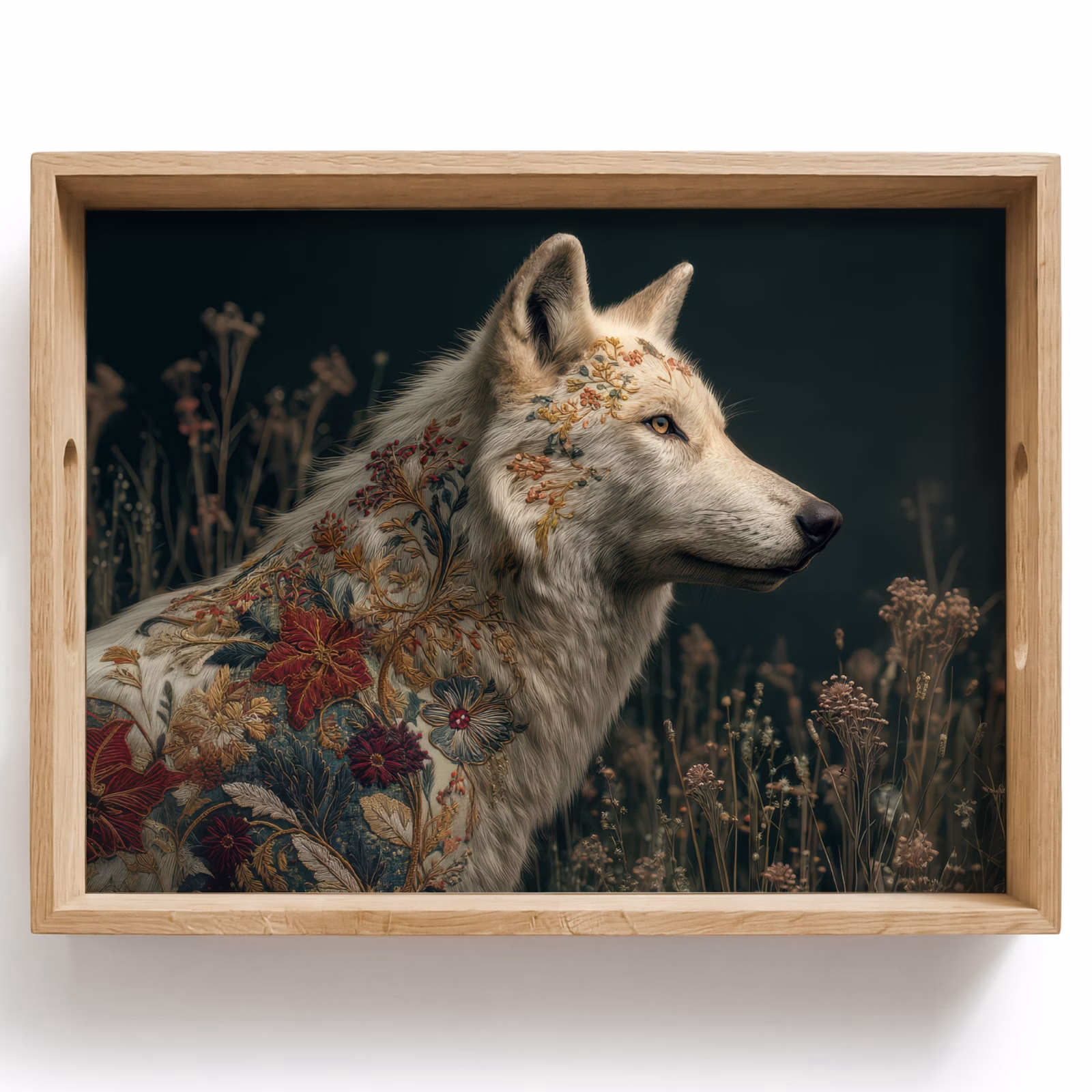 Bandeja - Lobo - Flores - Naturaleza — 1