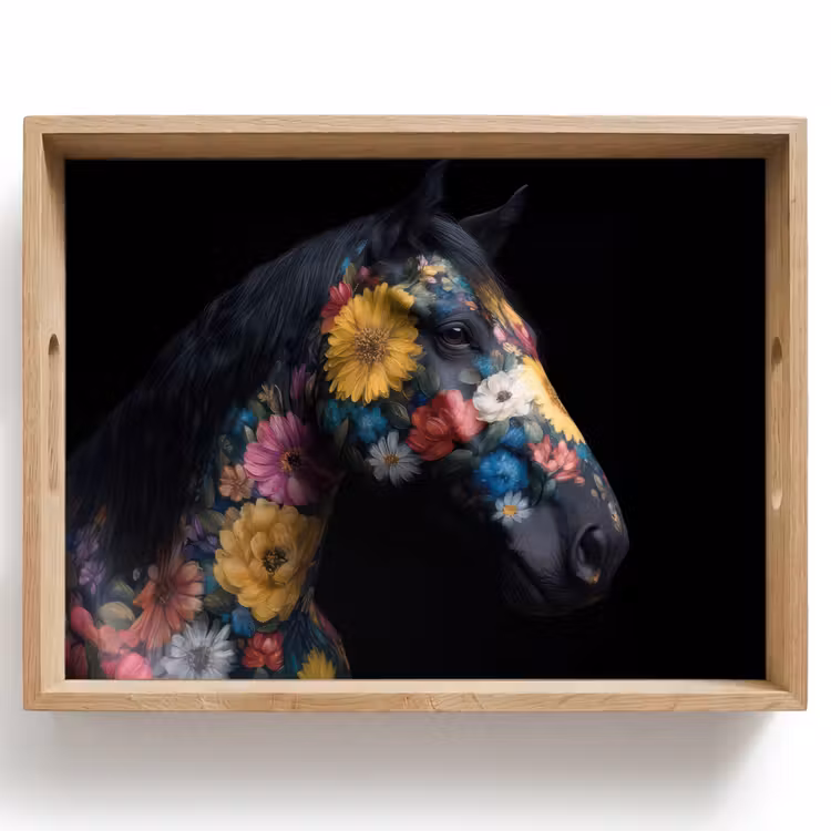 Bandeja - Caballo - Flores - Negro — 1