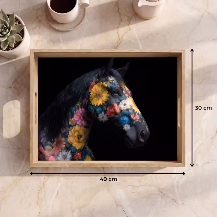 Bandeja - Caballo - Flores - Negro — 7