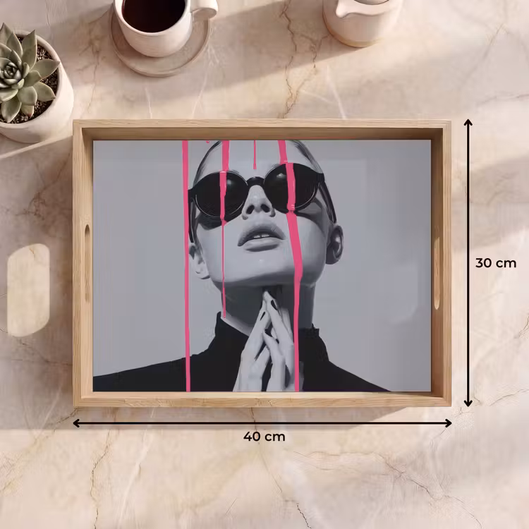 Bandeja - Retrato - Mujer - Gafas de sol - Gotas de pintura — 7