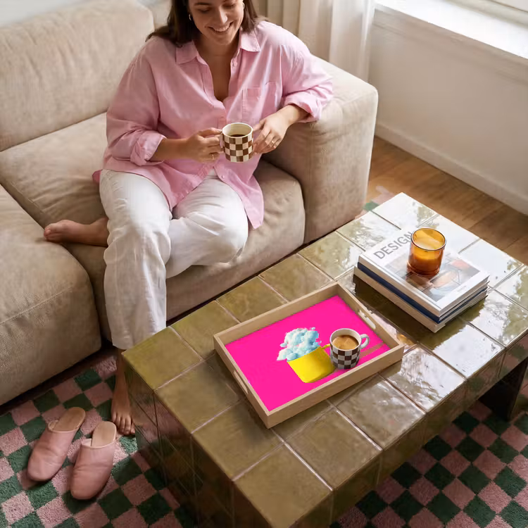 Bandeja - Taza - Nubes - Rosa - Minimalista — 4