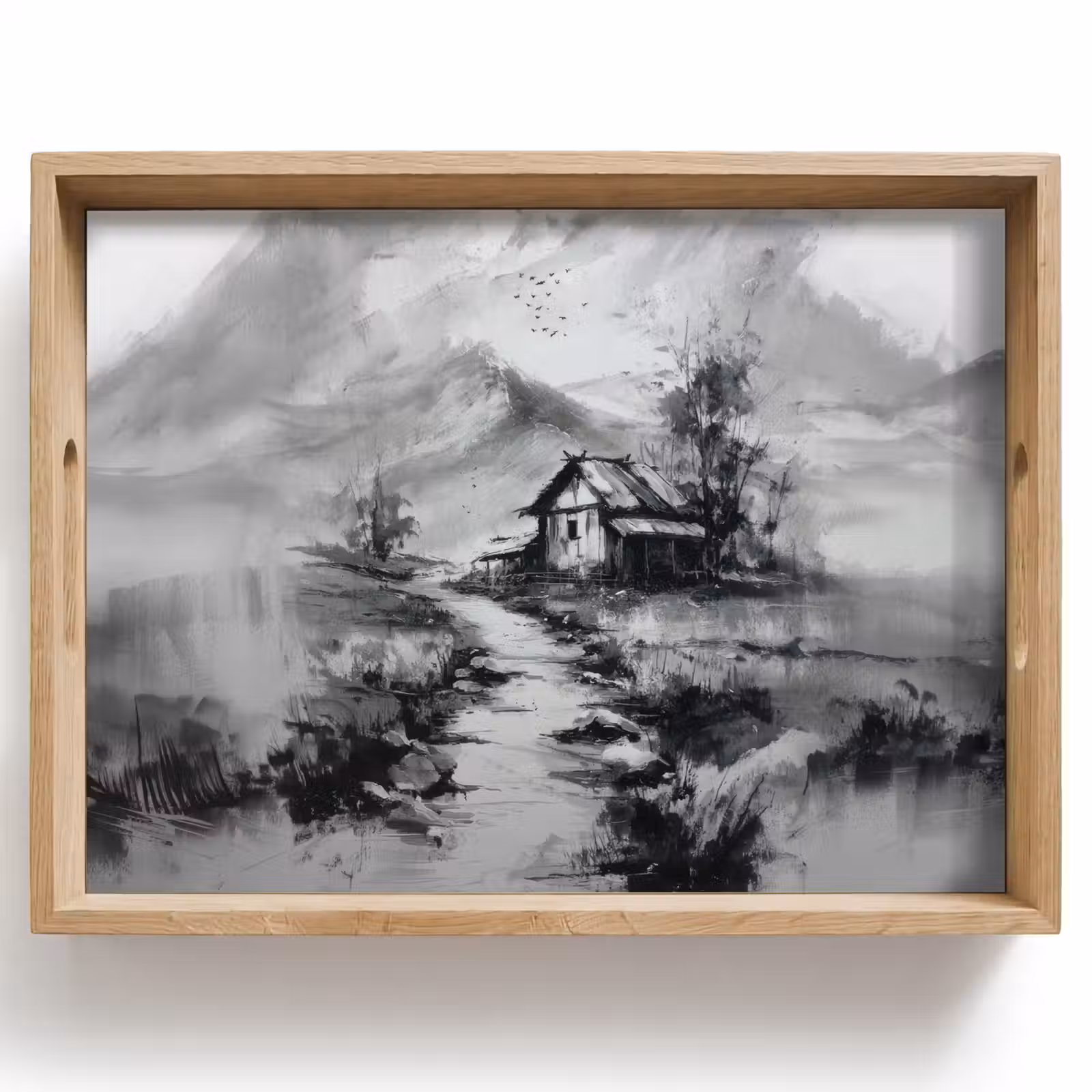 Bandeja - Cabaña - Gris - Montañas - Niebla — 1
