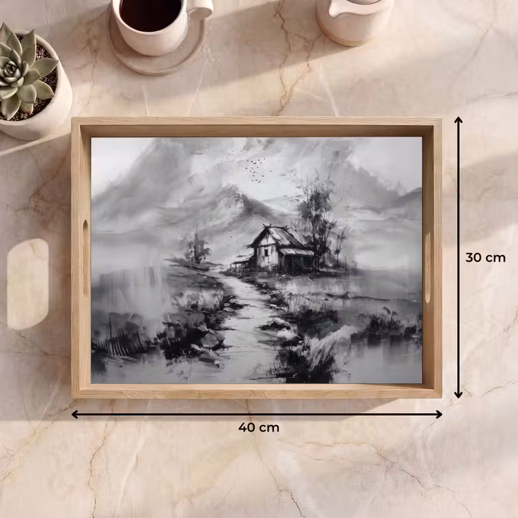 Bandeja - Cabaña - Gris - Montañas - Niebla — 7