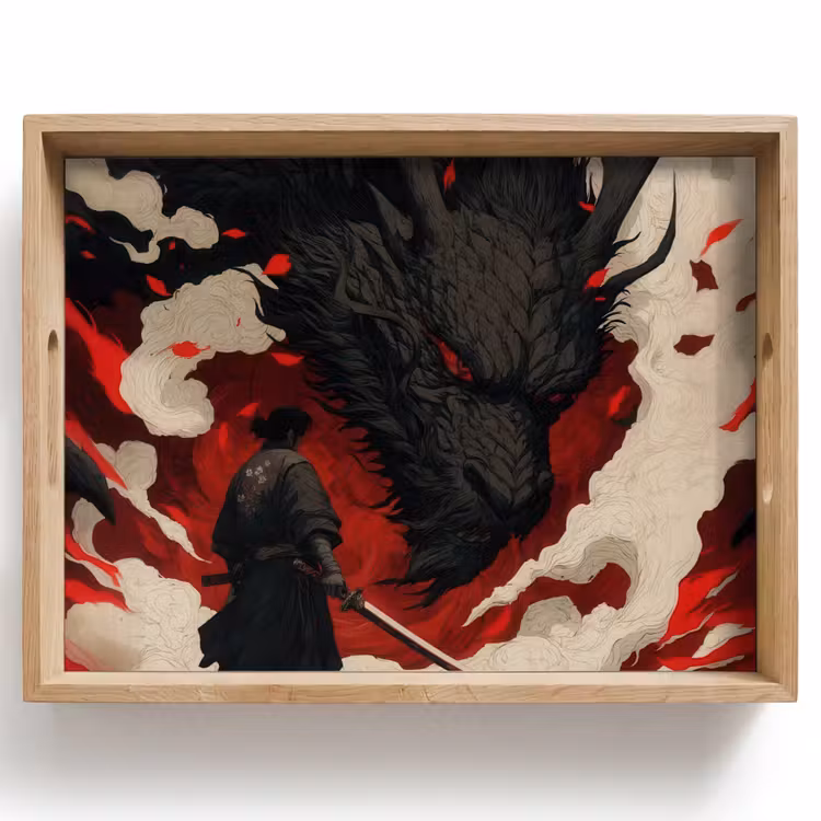 Bandeja - Guerrero - Dragón - Negro - Rojo - Humo — 1