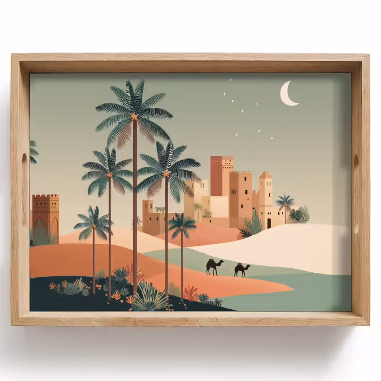 Bandeja - Paisaje nocturno - Camellos - Estrellas - Dunas de arena — 1