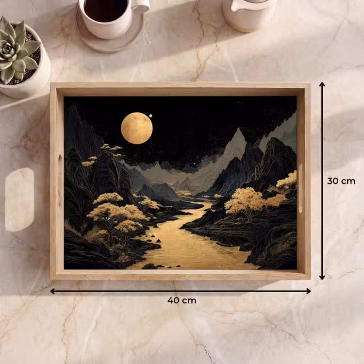 Bandeja - Río dorado - Montañas - Luna - Cielo estrellado — 7