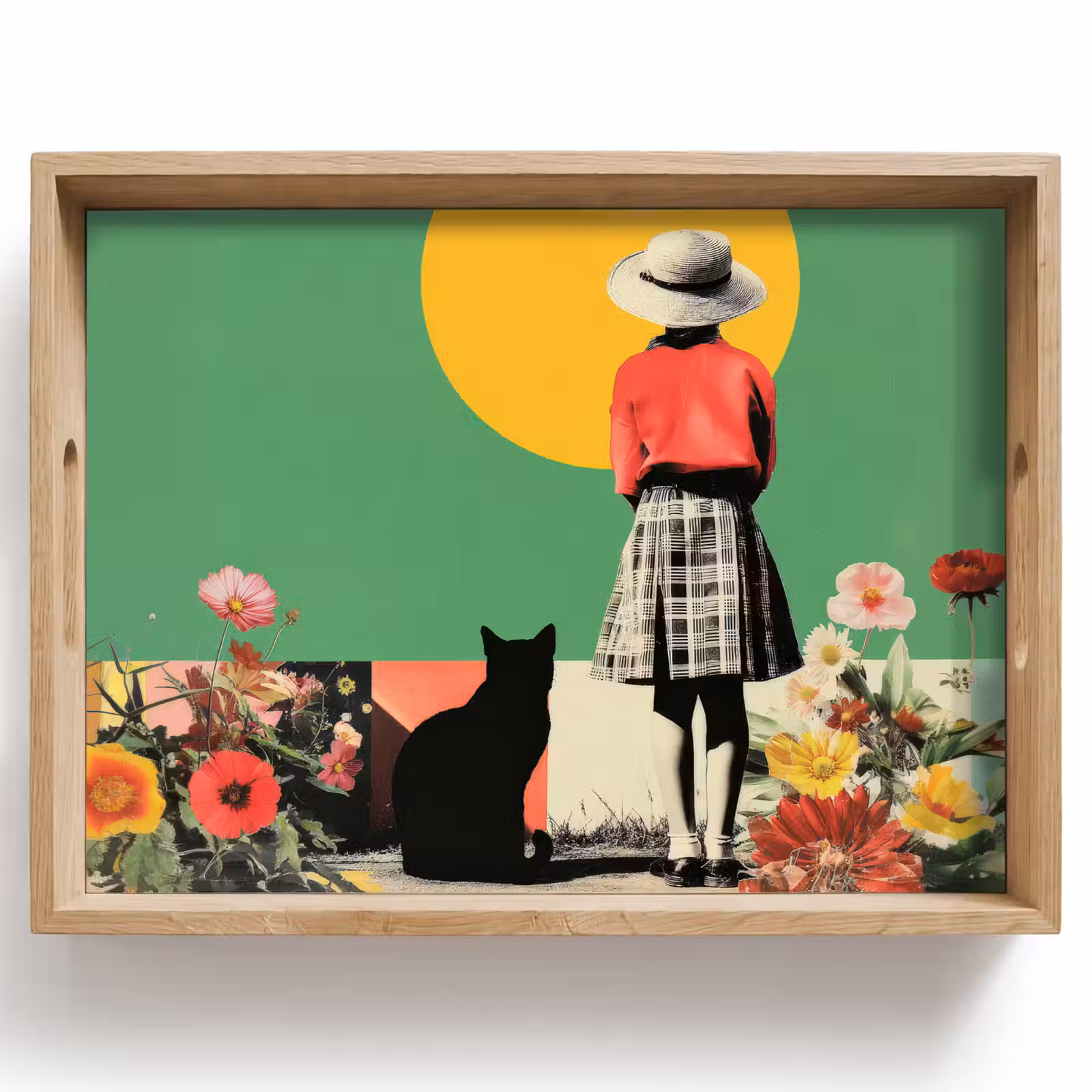 Bandeja - Retro - Chica - Gato - Sol — 1