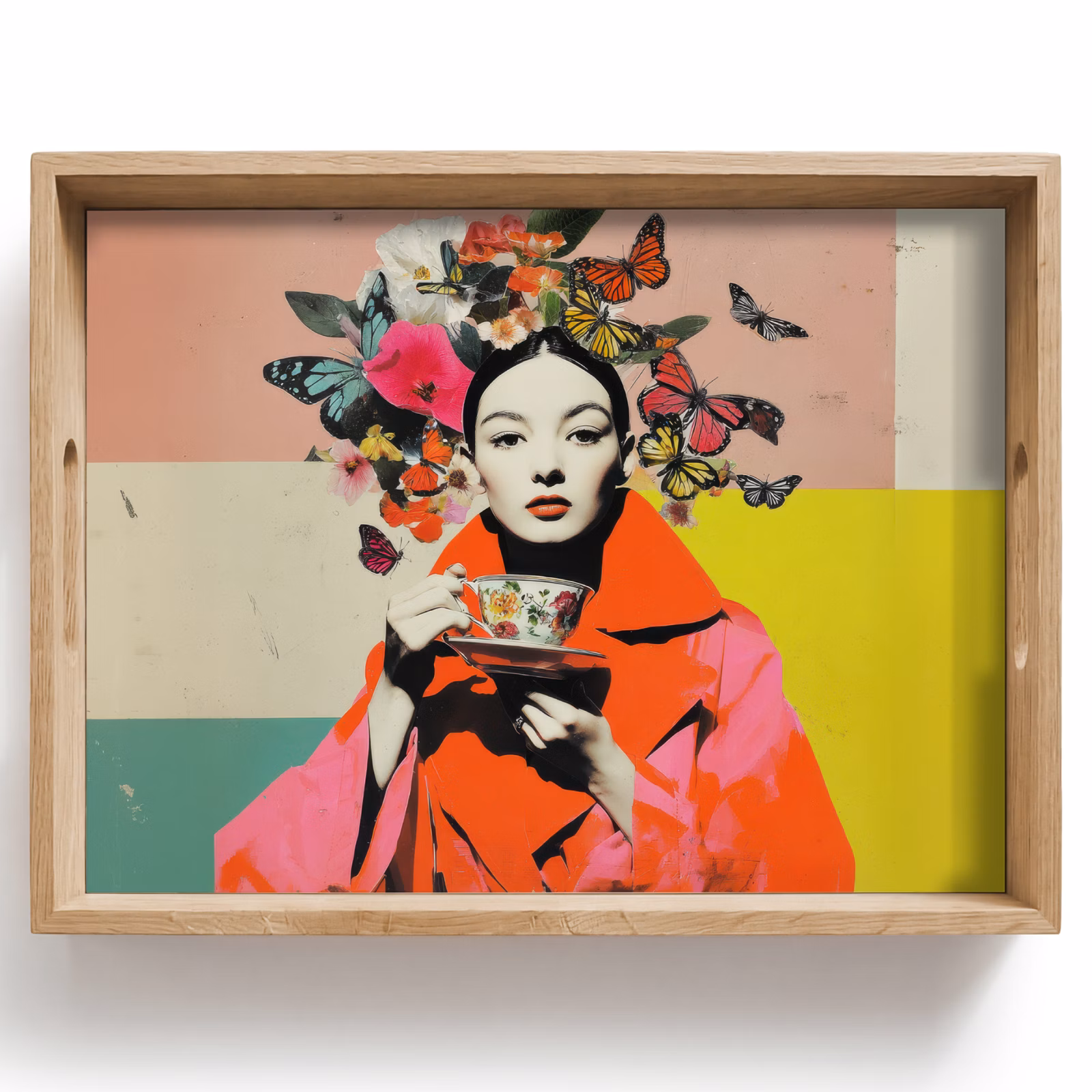 Bandeja - Retro - Mujer - Taza - Mariposas — 1