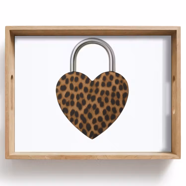 Bandeja - Cerradura - En forma de corazón - Marrón - Estampado de pantera — 1