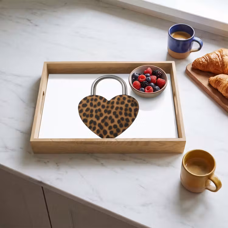 Bandeja - Cerradura - En forma de corazón - Marrón - Estampado de pantera — 3