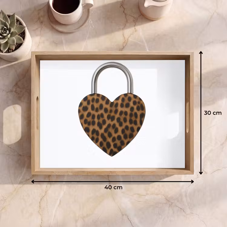 Bandeja - Cerradura - En forma de corazón - Marrón - Estampado de pantera — 7