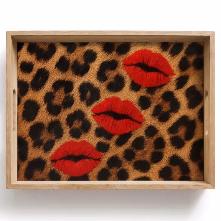 Bandeja - Labios - Tres - Rojo - Estampado pantera — 1