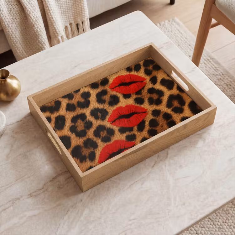 Bandeja - Labios - Tres - Rojo - Estampado pantera — 2