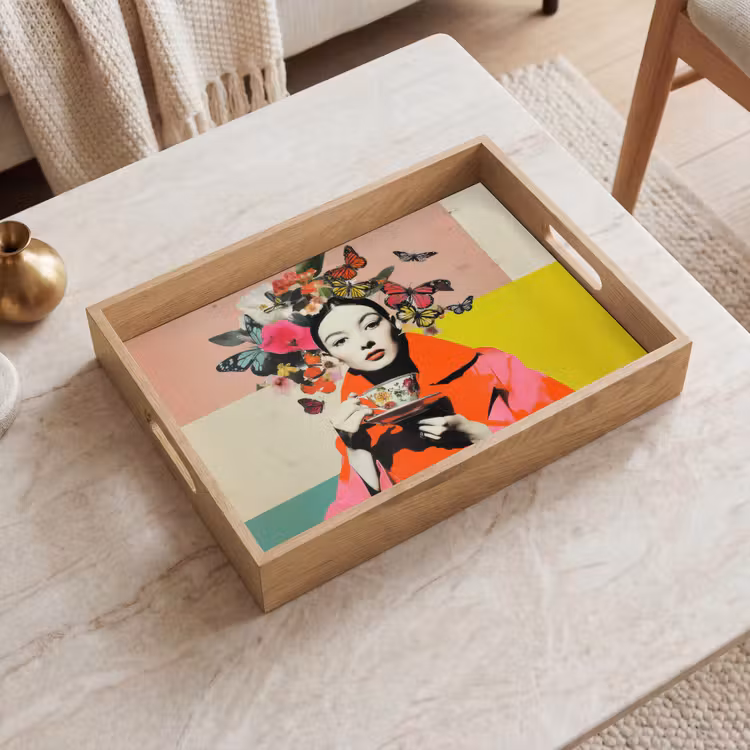 Bandeja - Retro - Mujer - Taza - Mariposas — 2