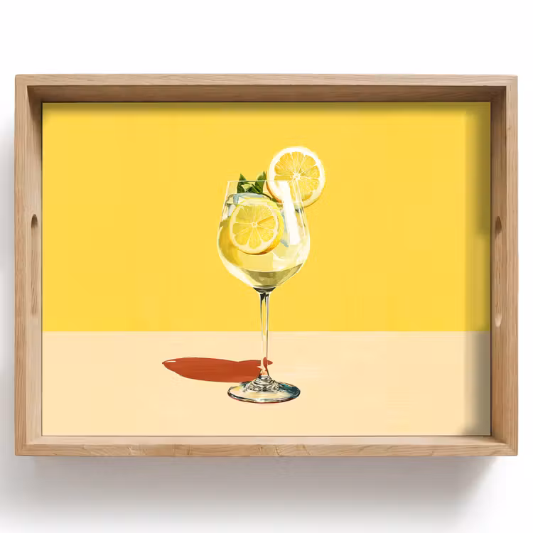 Bandeja - Copa de vino - Limón - Amarillo - Minimalista — 1