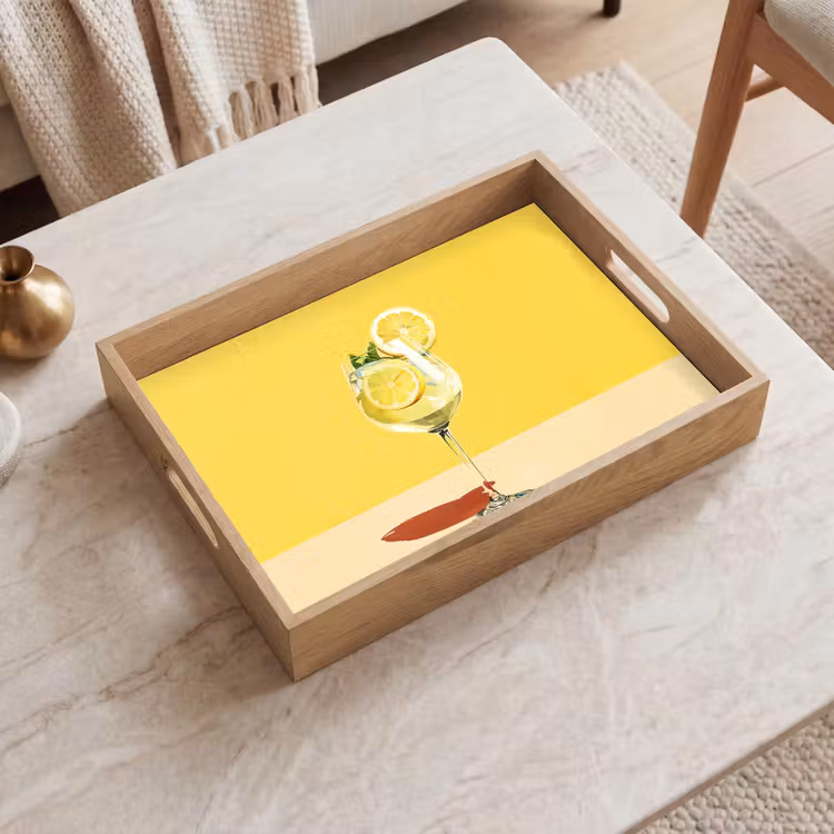 Bandeja - Copa de vino - Limón - Amarillo - Minimalista — 2