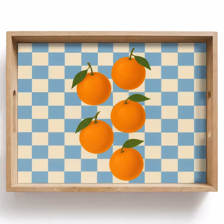 Bandeja - Naranjas - Hojas - Bloqueado - Azul — 1